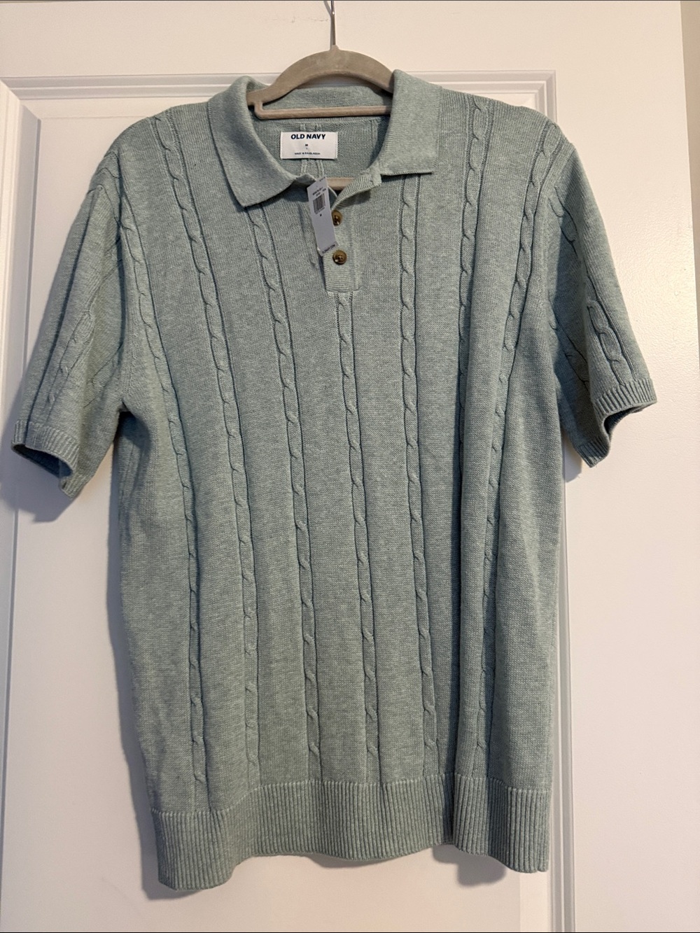 NWT Old Navy Men's Cable-Knit Polo Shirt - Sage